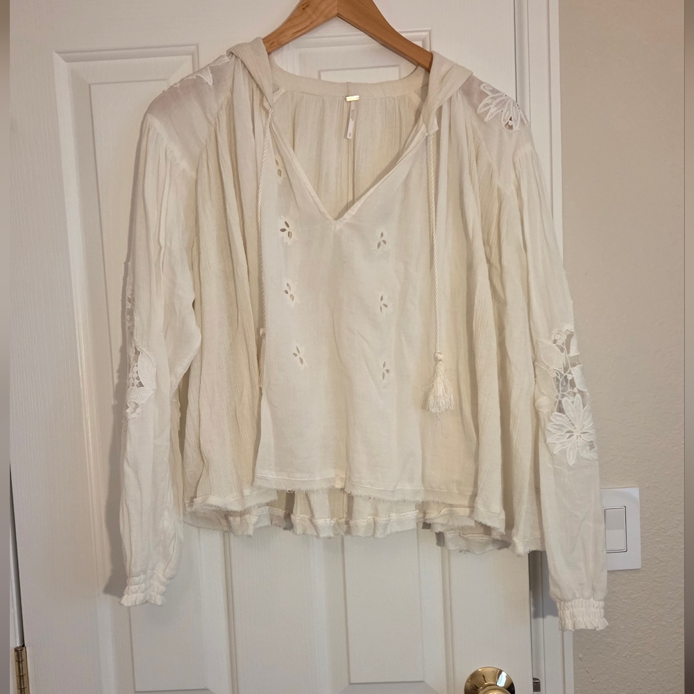 Free People Boho Cotton Peasant Blouse in Cream